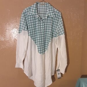 Teal and White Checkered Button Down Shirt